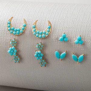 Boho Style Moon Fishtail Flower Stud Earrings 4Pairs/Set